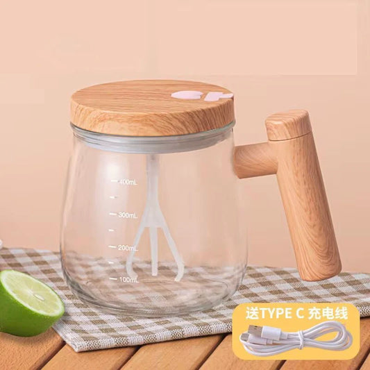 Premium Glass Mug with Built-in Rechargeable Mixer – 400ml