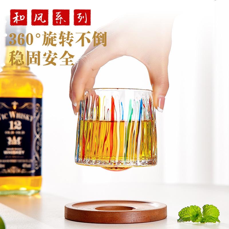 Set of Colored Glass Cups with BAMBOO Wooden base