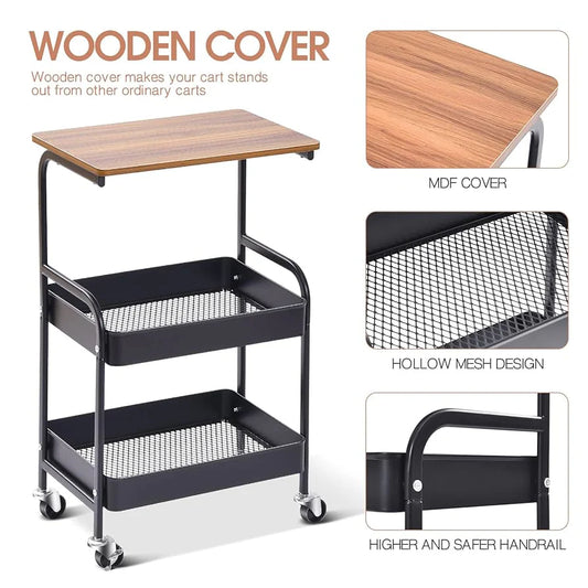 Utility Cart with Wooden Table Top