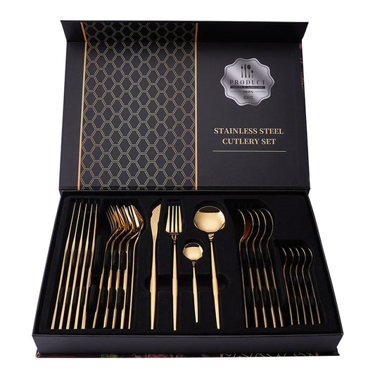 30-Piece Gold Stainless Steel Cutlery Set in Case