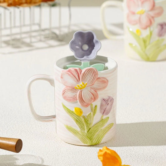 Blossom Ceramic Mug with Flower Spoon