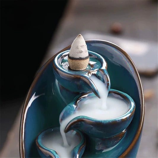 Ceramic Incense Burner – Mountain Waterfall Design
