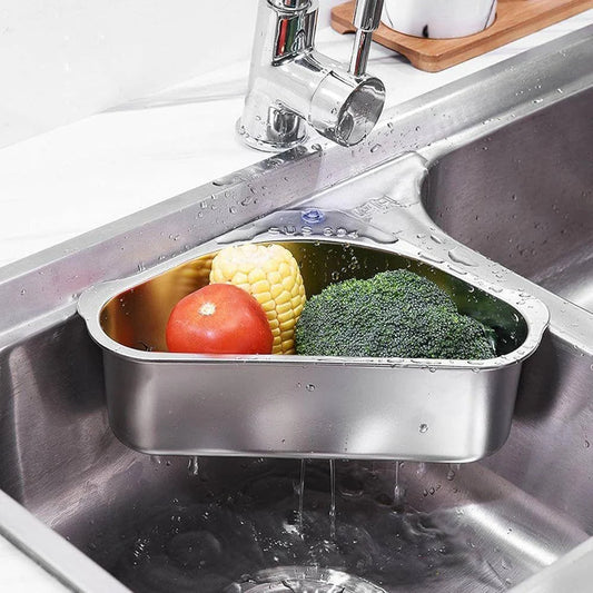 Stainless Steel Corner Sink Strainer Basket – Multi-Purpose Kitchen Rack