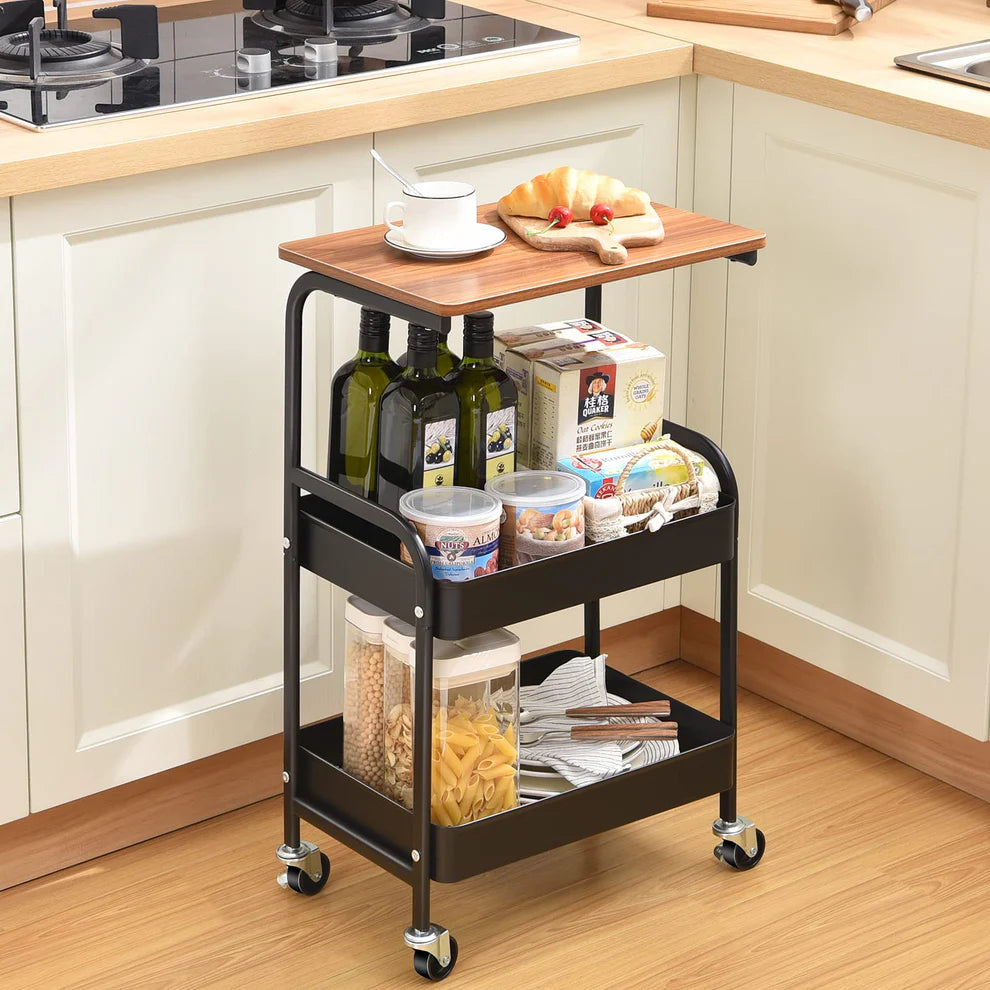 Utility Cart with Wooden Table Top