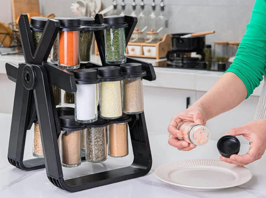 Rotating Spice Rack Organizer with 18 Glass Spice Jars