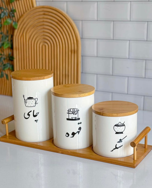 Ceramic Jar Set with Stand – 3 Sizes