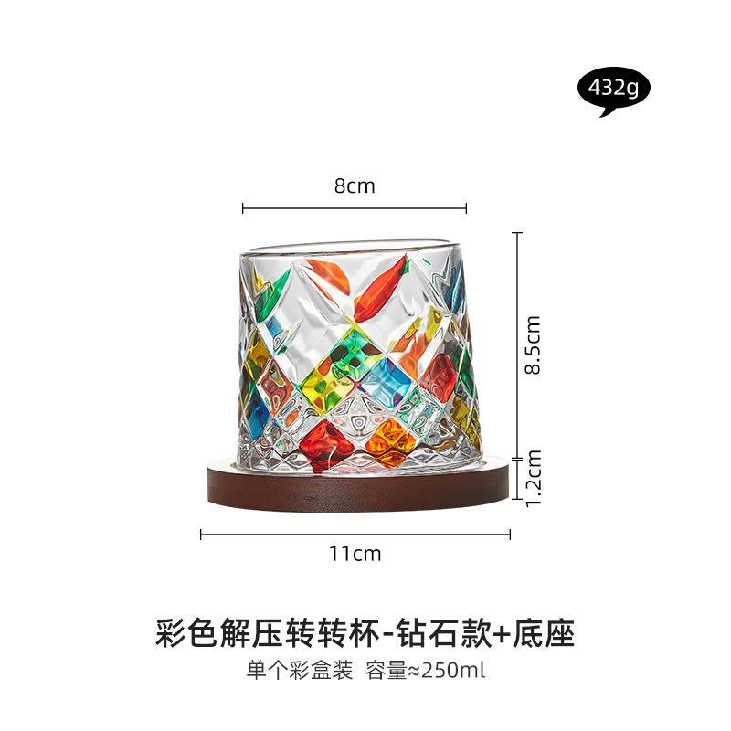 Set of Colored Glass Cups with BAMBOO Wooden base