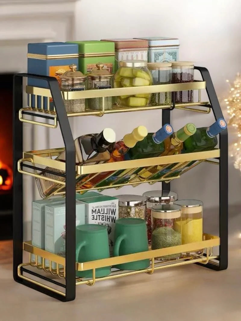 Heavy-Duty Gold Kitchen Organizer Rack