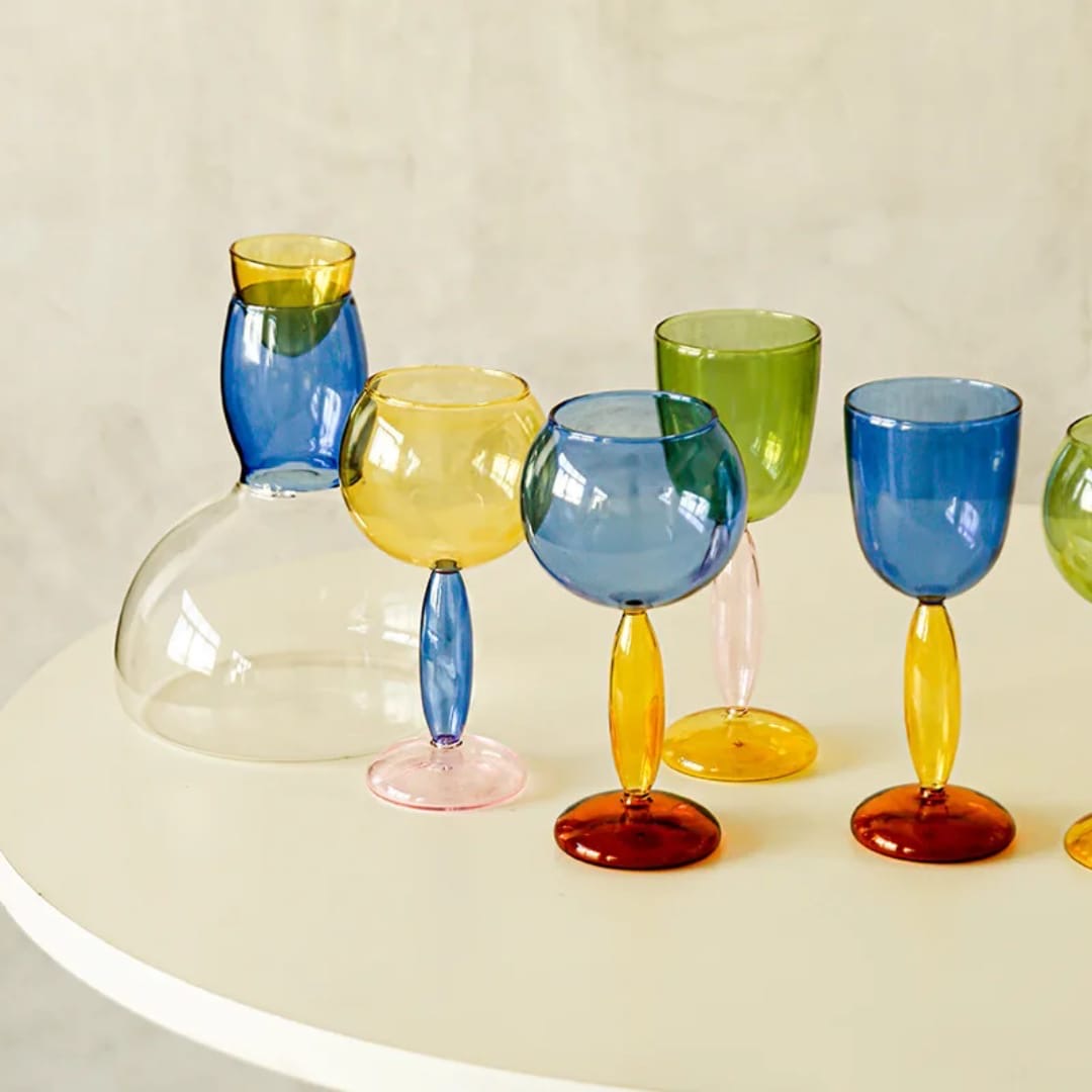 Colorful Crystal Juice Set – Pitcher with 6 Matching Glasses