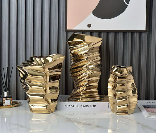 Elegant Textured Gold Ceramic Vase