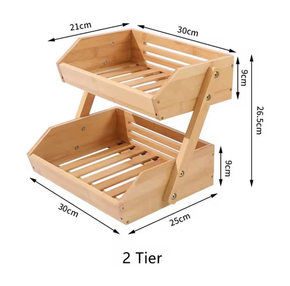 Two-Tier Bamboo Fruit Basket Stand