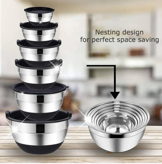 stainless steel bowl set with cover & silicone base