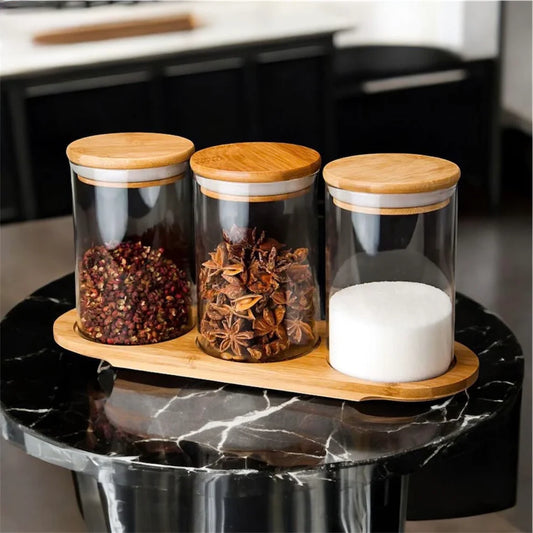 Crystal Glass Jar with Wooden Lid – Set of 12