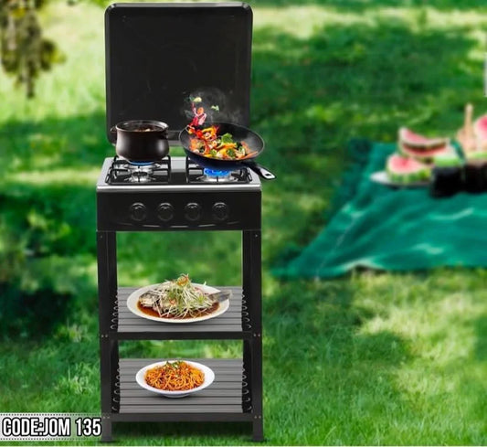 Premium Gas Stove with Lid and Storage Shelves