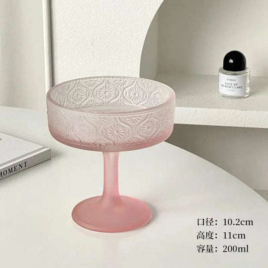 Ribbed Glass Dessert Cup – Frosted Pink- Set 12pcs