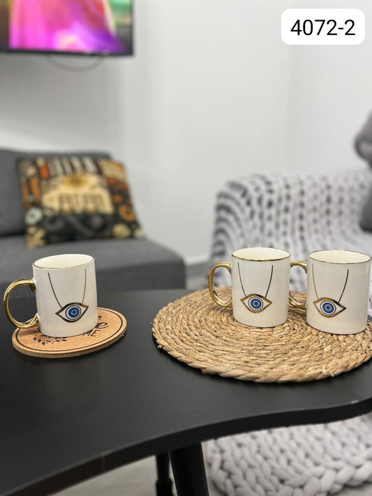 Blue Eye Mug with Gold Handles