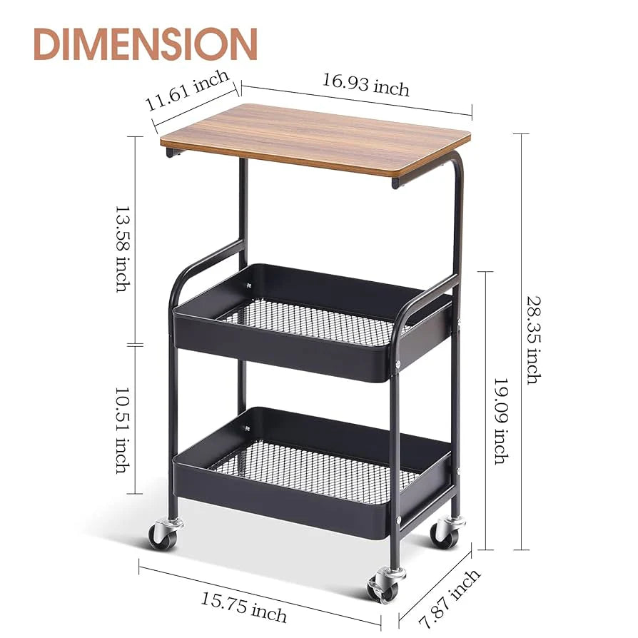 Utility Cart with Wooden Table Top