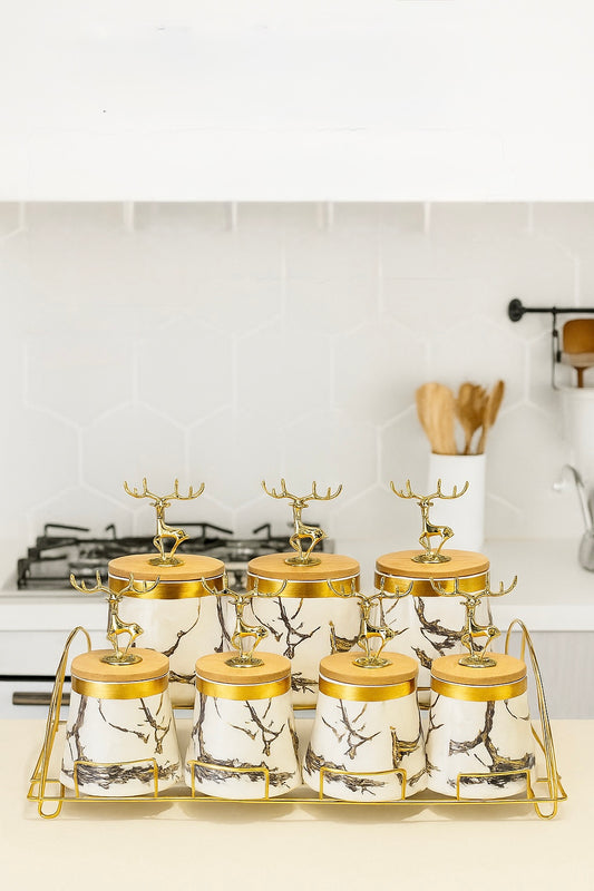 Luxurious Ceramic Spice Jar Set with Golden Deer Handles