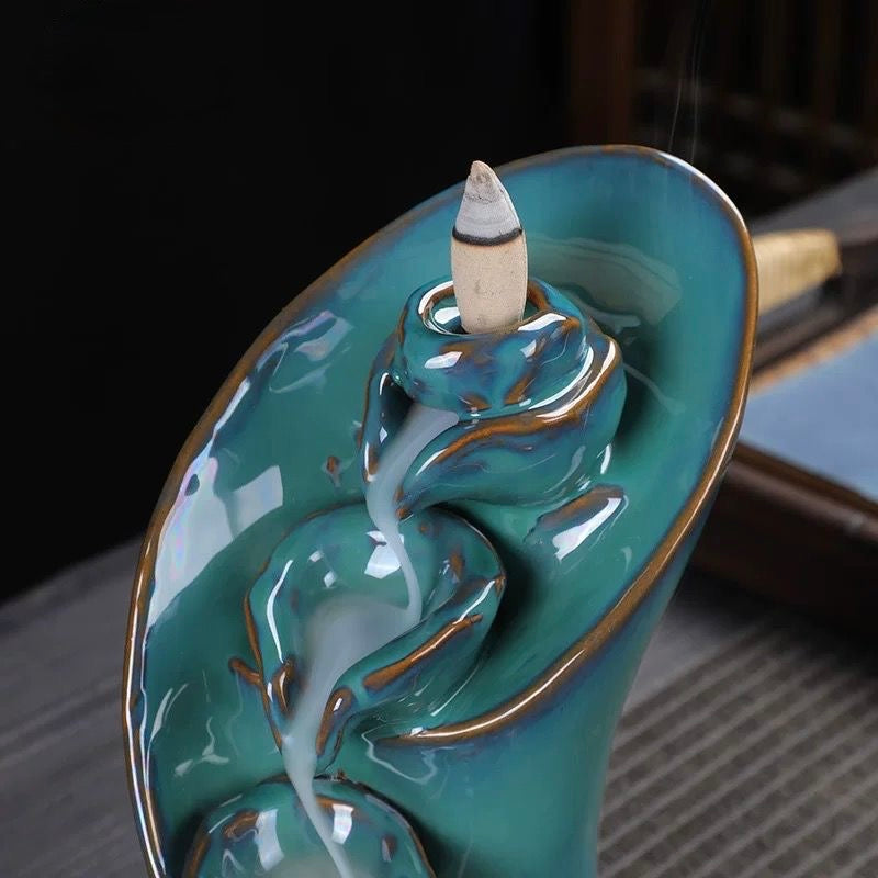 Ceramic Incense Burner – Mountain Waterfall Design