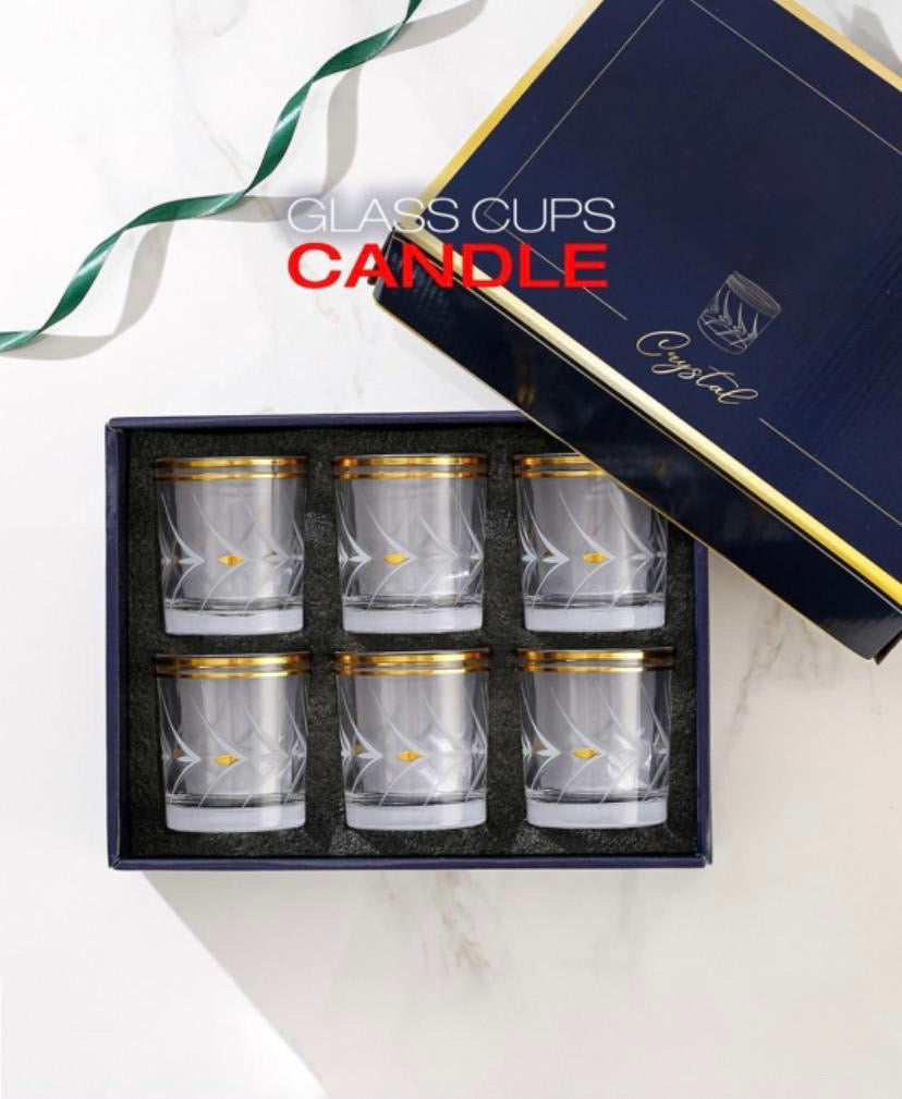 Gold-Etched Short Glass Cup Set – 6 Pieces