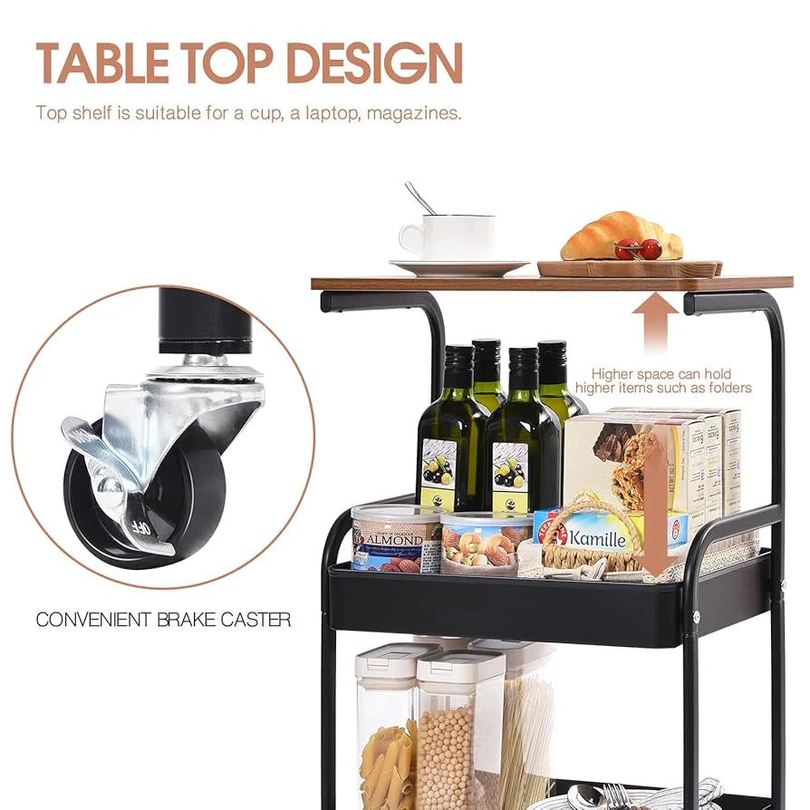 Utility Cart with Wooden Table Top