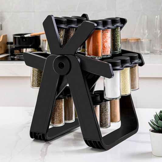 Rotating Spice Rack Organizer with 18 Glass Spice Jars