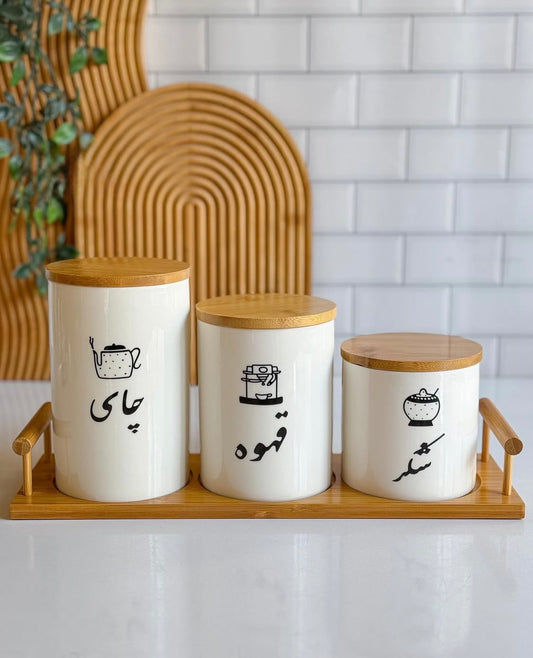Ceramic Jar Set with Stand – 3 Sizes