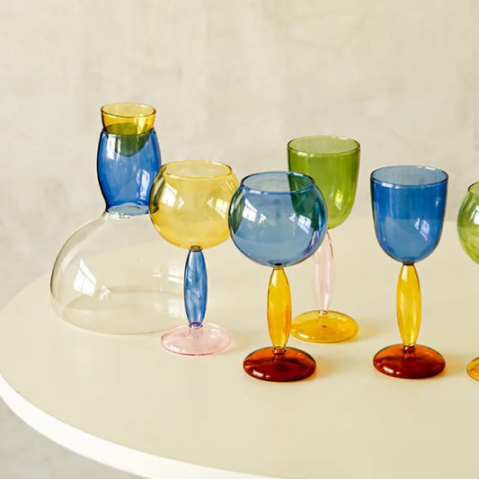 Colorful Crystal Juice Set – Pitcher with 6 Matching Glasses