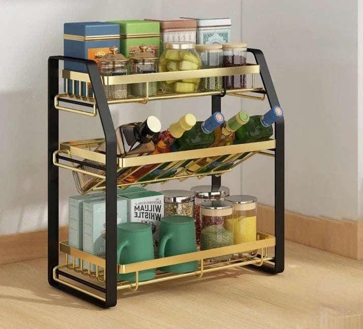 Heavy-Duty Gold Kitchen Organizer Rack