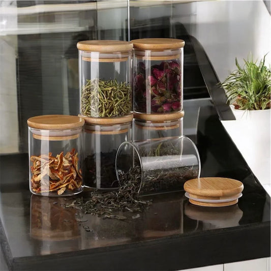Crystal Glass Jar with Wooden Lid – Set of 12