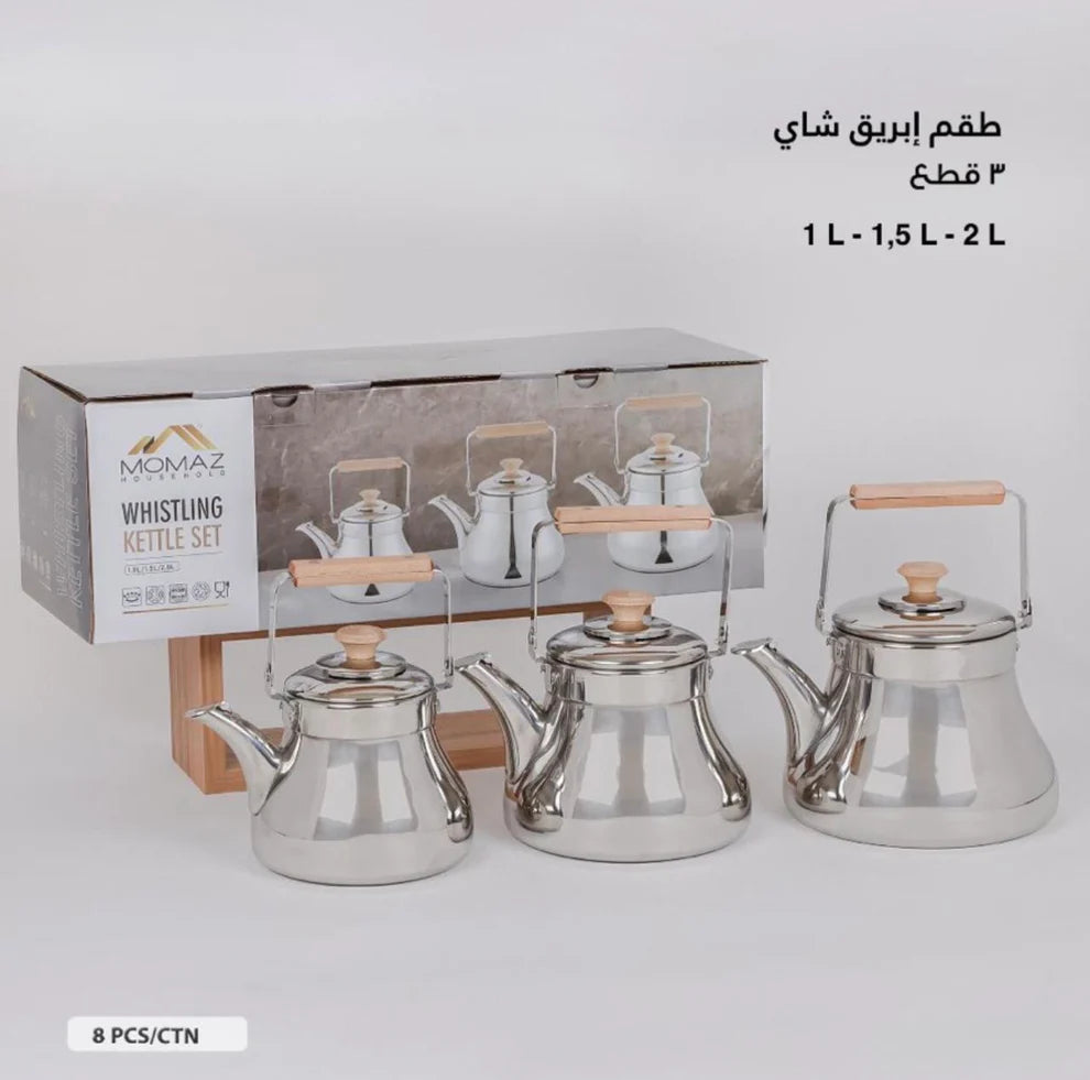 Stainless Steel Whistling Kettle Set – 3 Pieces