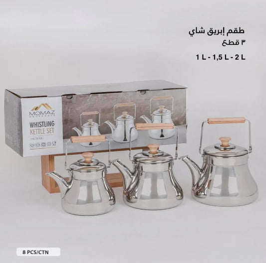 Stainless Steel Whistling Kettle Set – 3 Pieces