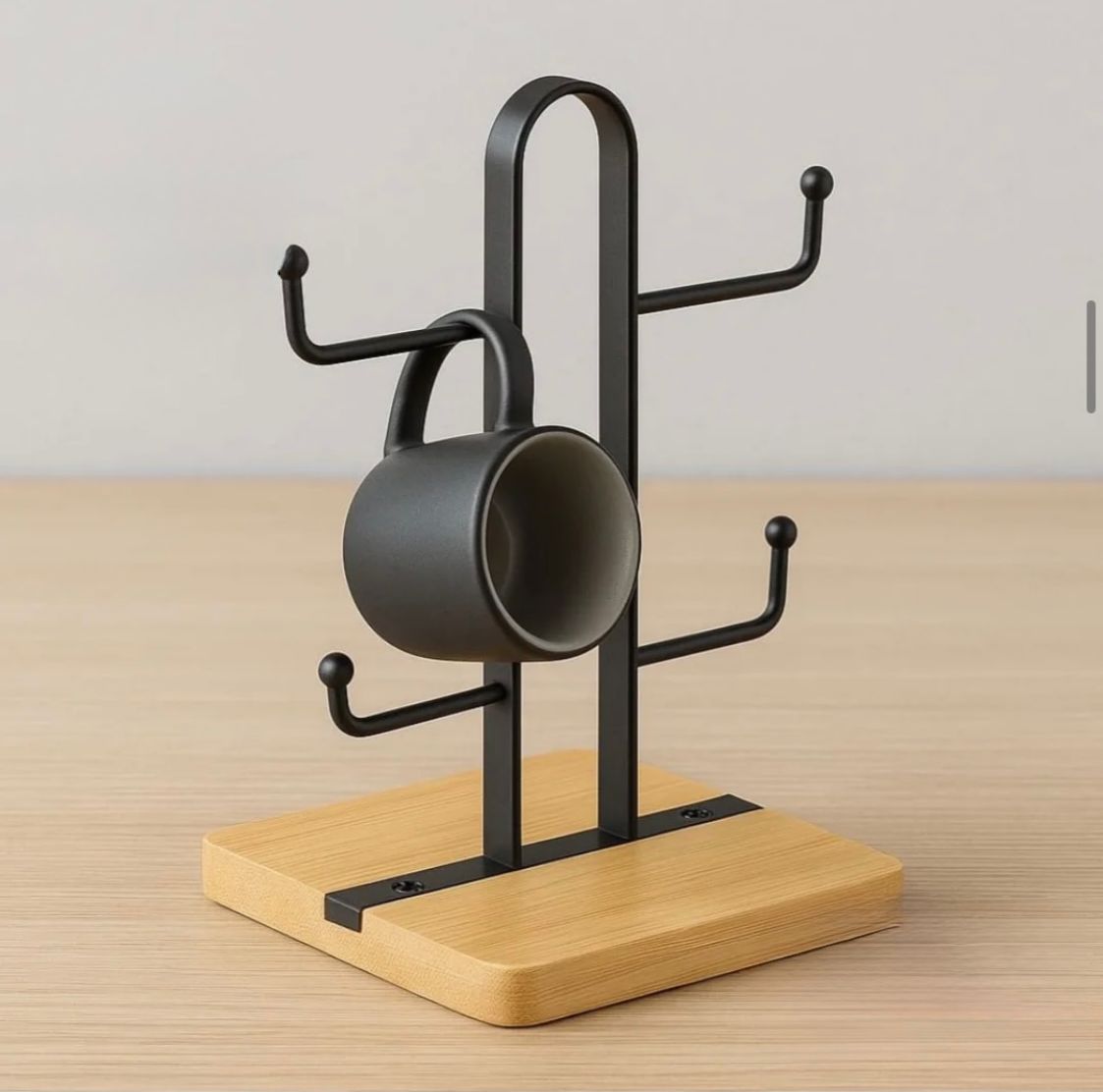 Cup Stand with Wooden Base and Metal Frame