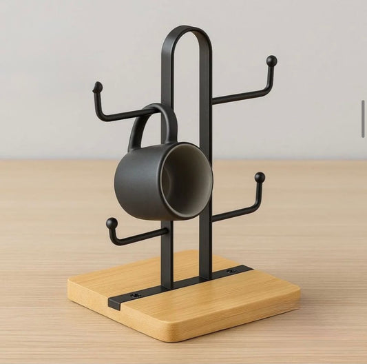 Cup Stand with Wooden Base and Metal Frame