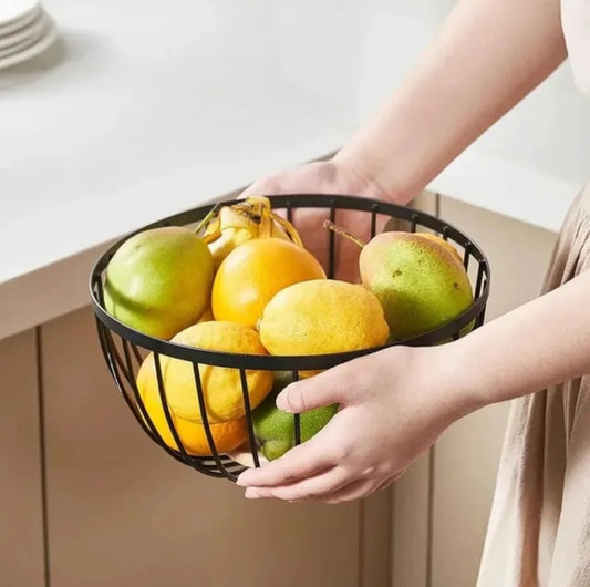 Modern Metal Basket with Wooden Base – 25 cm