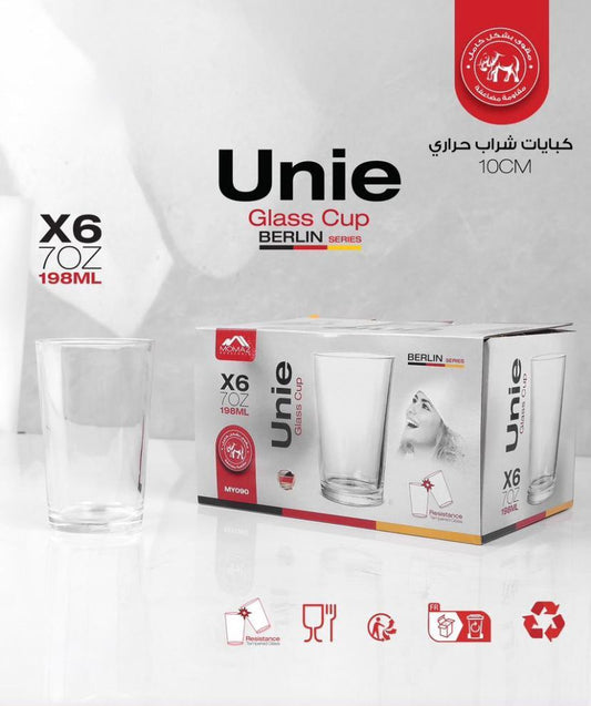 Unie Glass "Berlin Series" – Set of 6 Heat-Resistant Drinking Glasses