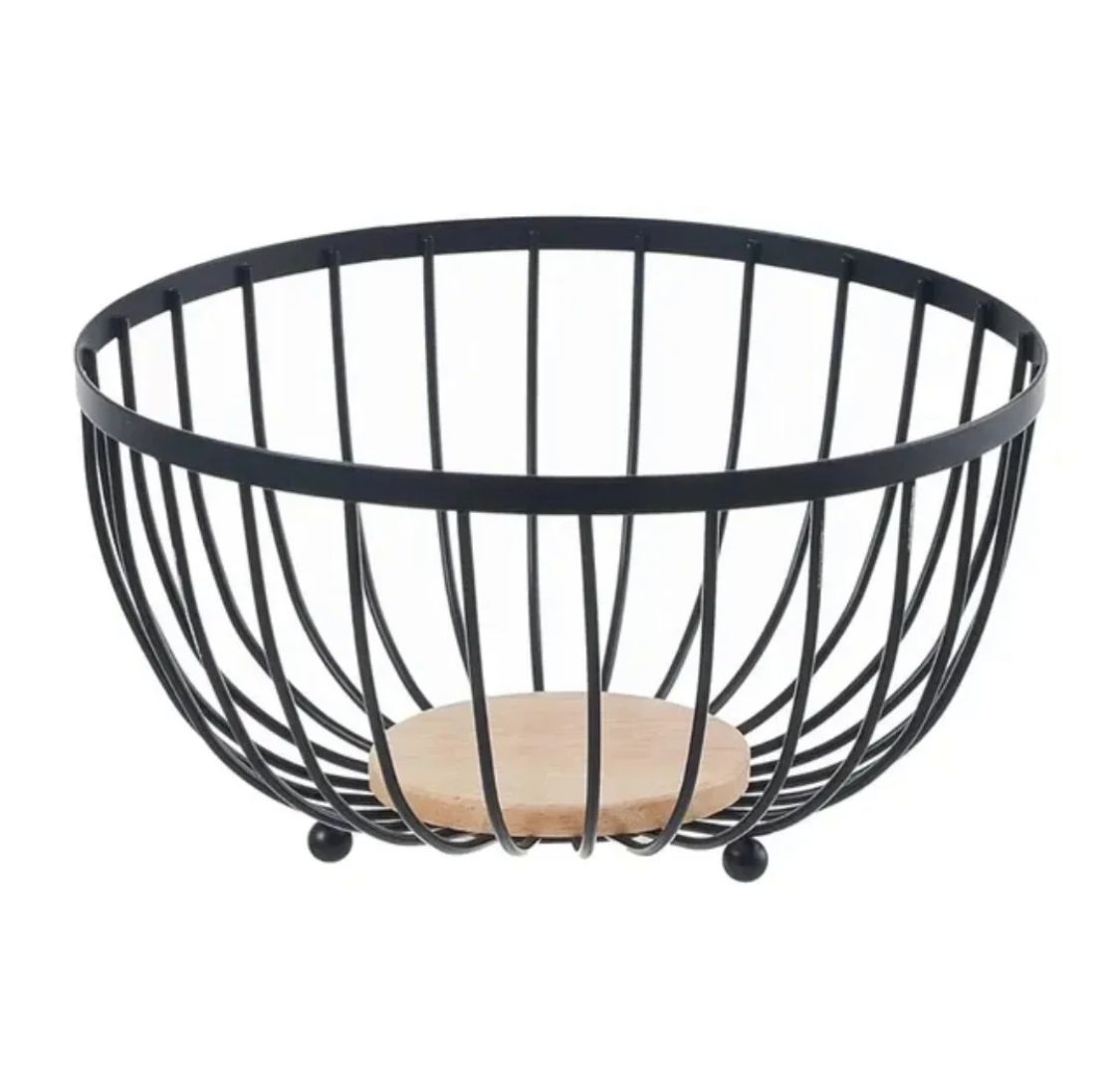 Modern Metal Basket with Wooden Base – 25 cm